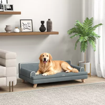 PawHut Elevated Dog Sofa Bed, with Cushion, Washable Cover, Wooden Legs - Image 2
