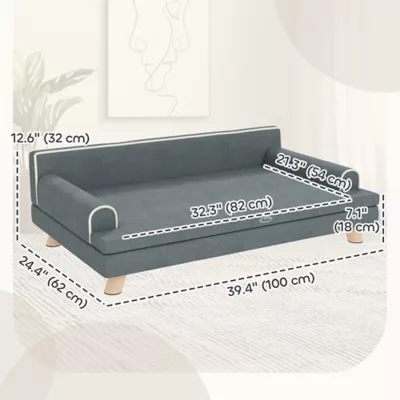 PawHut Elevated Dog Sofa Bed, with Cushion, Washable Cover, Wooden Legs - Image 3