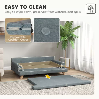 PawHut Elevated Dog Sofa Bed, with Cushion, Washable Cover, Wooden Legs - Image 5