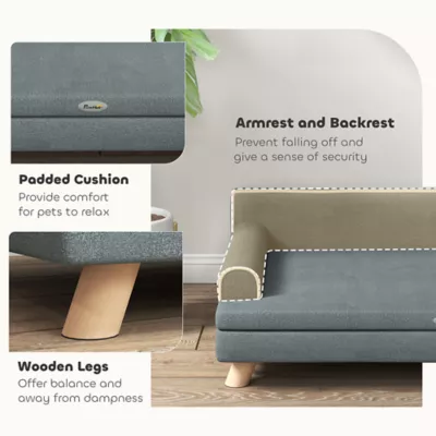 PawHut Elevated Dog Sofa Bed, with Cushion, Washable Cover, Wooden Legs - Image 6