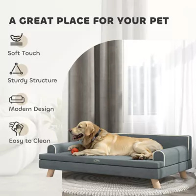 PawHut Elevated Dog Sofa Bed, with Cushion, Washable Cover, Wooden Legs - Image 7
