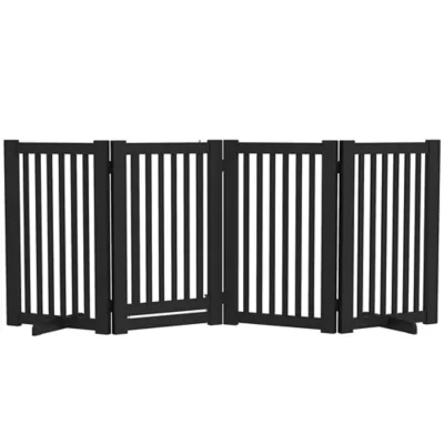 PawHut 4 Panel Free Standing Wooden Pet Gate with Open Door - Image 1