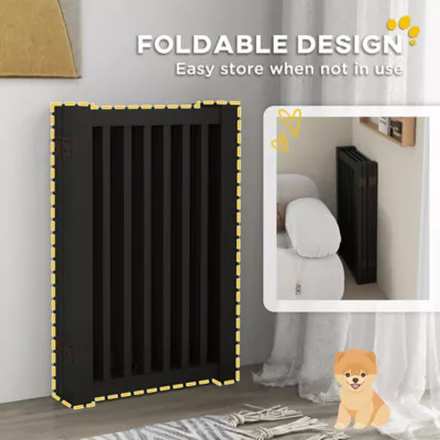 PawHut 4 Panel Free Standing Wooden Pet Gate with Open Door - Image 6