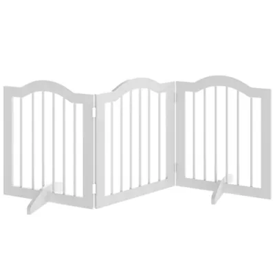 PawHut 24"H Foldable Dog Gate, 3 Panels Freestanding Pet Gate Barriers Indoor with Support Feet - Image 1