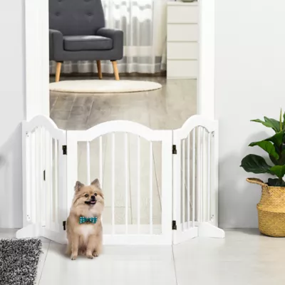 PawHut 24"H Foldable Dog Gate, 3 Panels Freestanding Pet Gate Barriers Indoor with Support Feet - Image 2