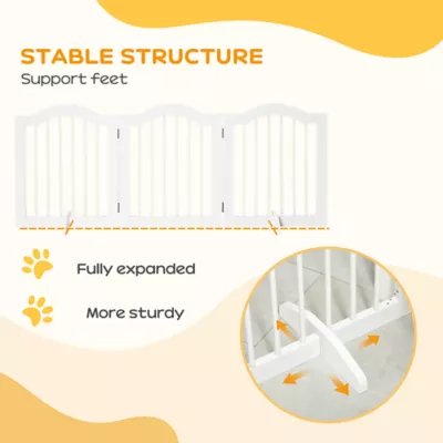 PawHut 24"H Foldable Dog Gate, 3 Panels Freestanding Pet Gate Barriers Indoor with Support Feet - Image 7