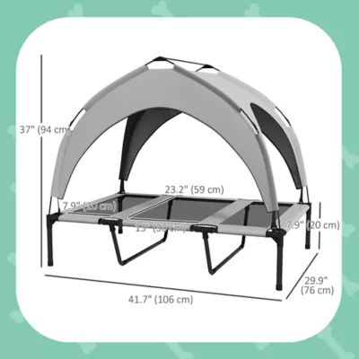 PawHut Raised Dog Bed Cooling Dog Cot w/ Canopy Washable Breathable Mesh - Image 3