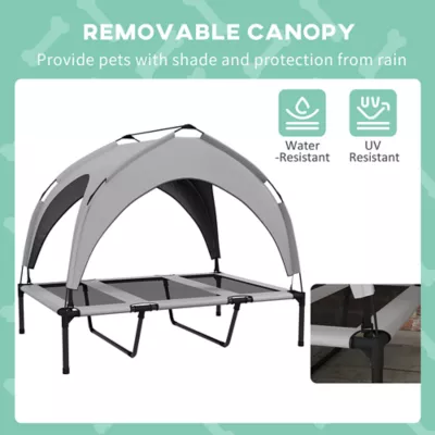 PawHut Raised Dog Bed Cooling Dog Cot w/ Canopy Washable Breathable Mesh - Image 5