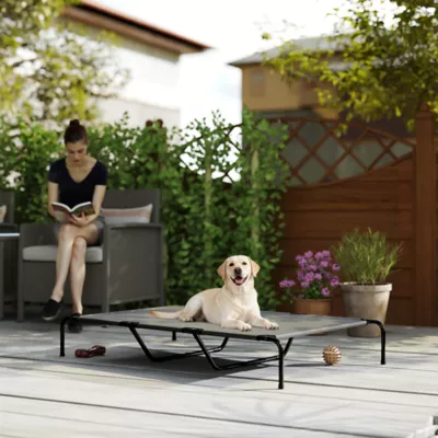 PawHut Elevated Dog Bed, Outdoor Dog Cot, Raised Dog Bed for Large Dogs with Breathable Mesh - Image 2
