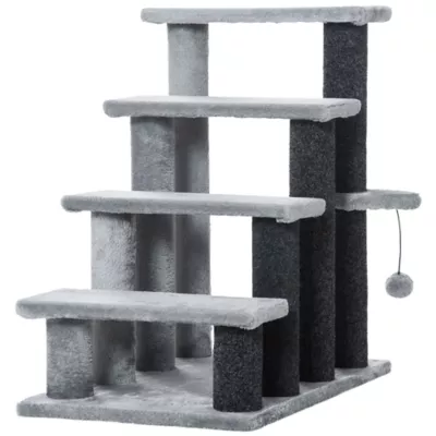 PawHut Cat Stairs-3 Steps, Small Cat Tree with Scratching Posts Toy Ball, 17.5" x 15.5" x 19" - Image 1