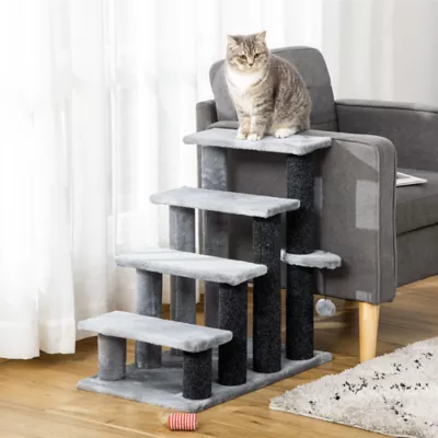 PawHut Cat Stairs-3 Steps, Small Cat Tree with Scratching Posts Toy Ball, 17.5" x 15.5" x 19" - Image 2
