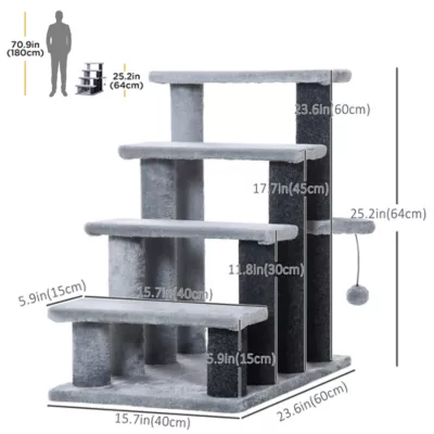 PawHut Cat Stairs-3 Steps, Small Cat Tree with Scratching Posts Toy Ball, 17.5" x 15.5" x 19" - Image 3