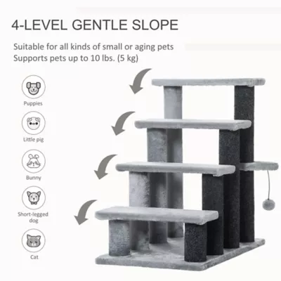 PawHut Cat Stairs-3 Steps, Small Cat Tree with Scratching Posts Toy Ball, 17.5" x 15.5" x 19" - Image 4