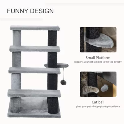 PawHut Cat Stairs-3 Steps, Small Cat Tree with Scratching Posts Toy Ball, 17.5" x 15.5" x 19" - Image 5