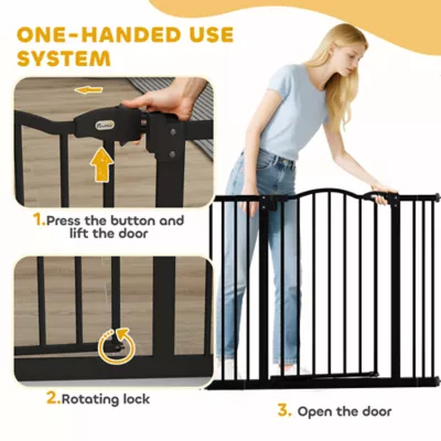 PawHut Extra Tall Dog Gate with Door, Pressure Fit, Auto Close, Double Locking for Doorways Hallways - Image 6