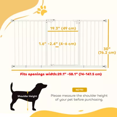 PawHut 29"-58" Wide Pet Gate Includes 7", 8", 12" Extensions Kit, 30 Inch Tall Pressure-Mounted - Image 2