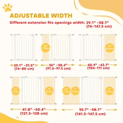 PawHut 29"-58" Wide Pet Gate Includes 7", 8", 12" Extensions Kit, 30 Inch Tall Pressure-Mounted - Image 3