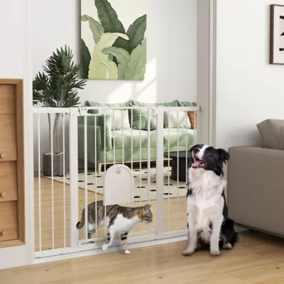PawHut 30"-52" Extra Wide Pet Gate Barrier with Small Door, 35"H - Image 2