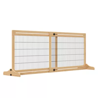 PawHut 41"-71"W Wooden Freestanding Pet Gate with Support Feet - Image 1