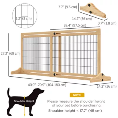 PawHut 41"-71"W Wooden Freestanding Pet Gate with Support Feet - Image 3