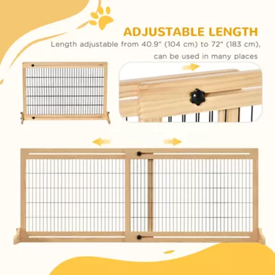 PawHut 41"-71"W Wooden Freestanding Pet Gate with Support Feet - Image 4