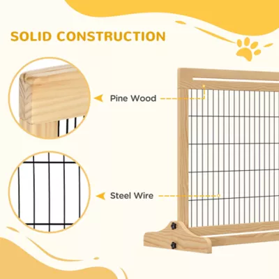 PawHut 41"-71"W Wooden Freestanding Pet Gate with Support Feet - Image 6
