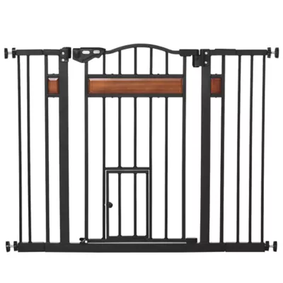 PawHut 29.1''-41.3''W Dog Gate with Cat Door, Stair Pressure Fit, Auto Close, Double Locking - Image 1