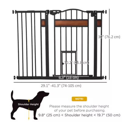 PawHut 29.1''-41.3''W Dog Gate with Cat Door, Stair Pressure Fit, Auto Close, Double Locking - Image 3