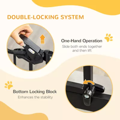 PawHut 29.1''-41.3''W Dog Gate with Cat Door, Stair Pressure Fit, Auto Close, Double Locking - Image 4