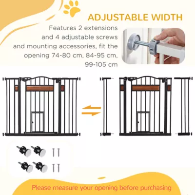 PawHut 29.1''-41.3''W Dog Gate with Cat Door, Stair Pressure Fit, Auto Close, Double Locking - Image 6