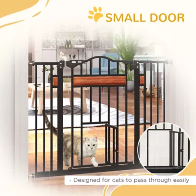 PawHut 29.1''-41.3''W Dog Gate with Cat Door, Stair Pressure Fit, Auto Close, Double Locking - Image 7