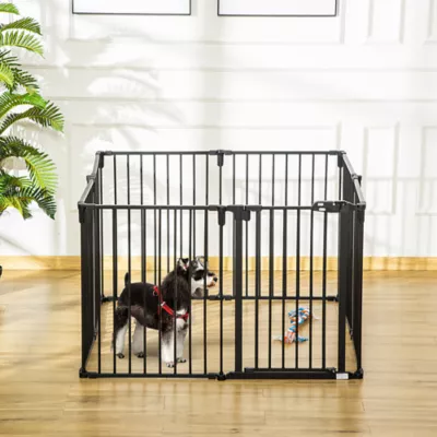 PawHut Dog Safety Gate 8-Panel Playpen, Steel Fence Stair Barrier Room Divider - Image 2