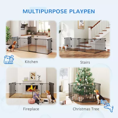 PawHut Dog Safety Gate 8-Panel Playpen, Steel Fence Stair Barrier Room Divider - Image 4