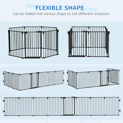 PawHut Dog Safety Gate 8-Panel Playpen, Steel Fence Stair Barrier Room Divider - Image 5