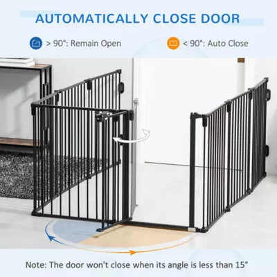 PawHut Dog Safety Gate 8-Panel Playpen, Steel Fence Stair Barrier Room Divider - Image 6