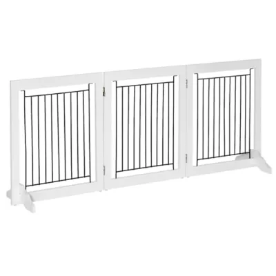 PawHut Freestanding Pet Gate, Folding Dog Gate with 2 Support Feet, 24" High, 3 Panels - Image 1