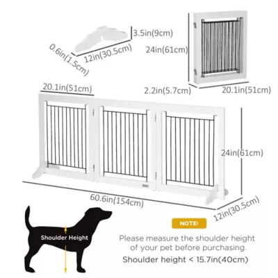 PawHut Freestanding Pet Gate, Folding Dog Gate with 2 Support Feet, 24" High, 3 Panels - Image 3