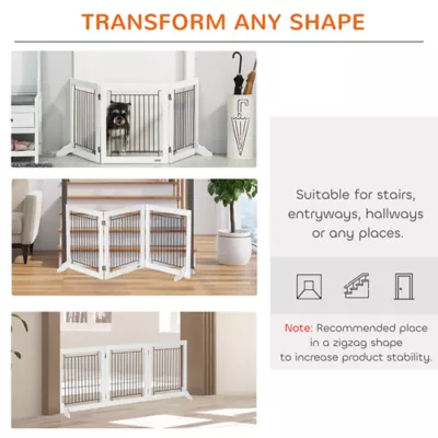 PawHut Freestanding Pet Gate, Folding Dog Gate with 2 Support Feet, 24" High, 3 Panels - Image 4