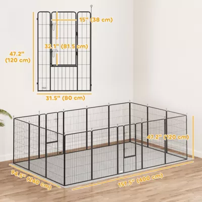 PawHut Heavy Duty Pet Playpen, 16 Panels with 2 Doors, Locking Latch, 47" Height - Image 3