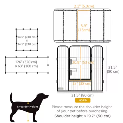 PawHut Dog Pen with Gate, 12 Panels, 31.5" Height - Image 3