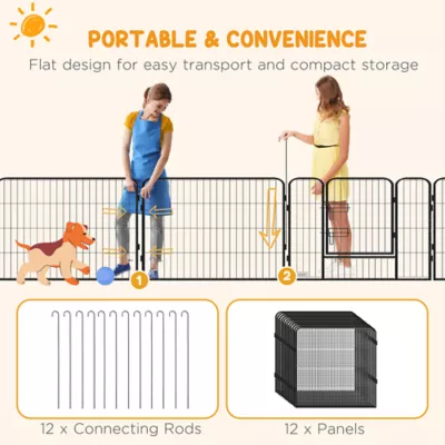 PawHut Dog Pen with Gate, 12 Panels, 31.5" Height - Image 6