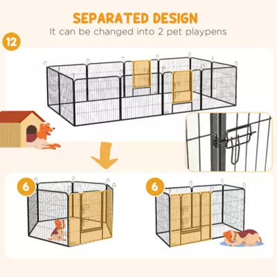 PawHut Dog Pen with Gate, 12 Panels, 31.5" Height - Image 7