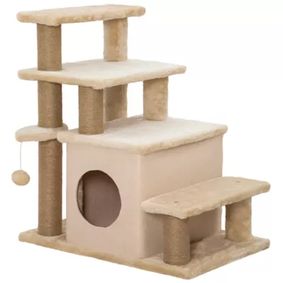 PawHut Cat Stairs Pet Steps for Couch, Bed with Scratching Posts and Condo 23.6" x 15.7" x 26" - Image 1