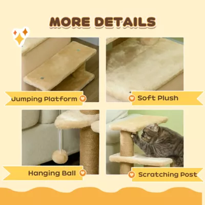 PawHut Cat Stairs Pet Steps for Couch, Bed with Scratching Posts and Condo 23.6" x 15.7" x 26" - Image 6