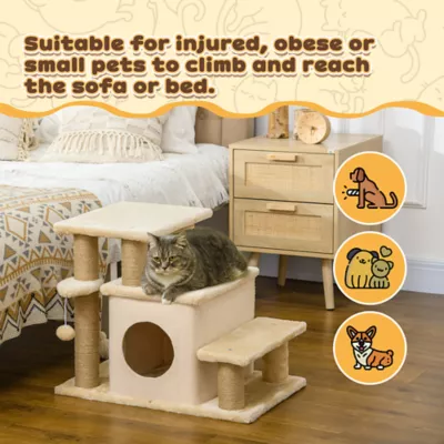 PawHut Cat Stairs Pet Steps for Couch, Bed with Scratching Posts and Condo 23.6" x 15.7" x 26" - Image 7