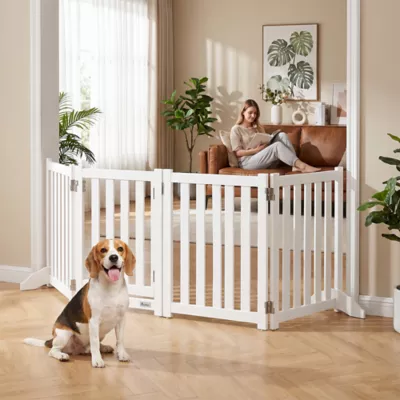 PawHut Foldable Dog Gate with Door, 4 Panels Fressstanding Pet Gate - Image 2