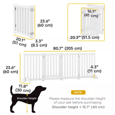 PawHut Foldable Dog Gate with Door, 4 Panels Fressstanding Pet Gate - Image 3
