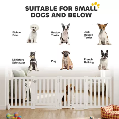 PawHut Foldable Dog Gate with Door, 4 Panels Fressstanding Pet Gate - Image 4