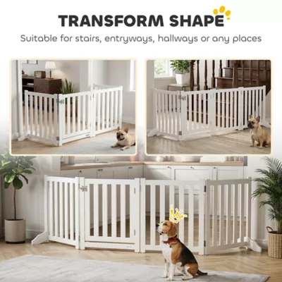 PawHut Foldable Dog Gate with Door, 4 Panels Fressstanding Pet Gate - Image 5