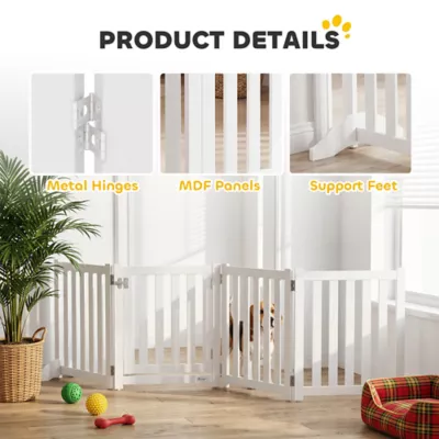 PawHut Foldable Dog Gate with Door, 4 Panels Fressstanding Pet Gate - Image 7